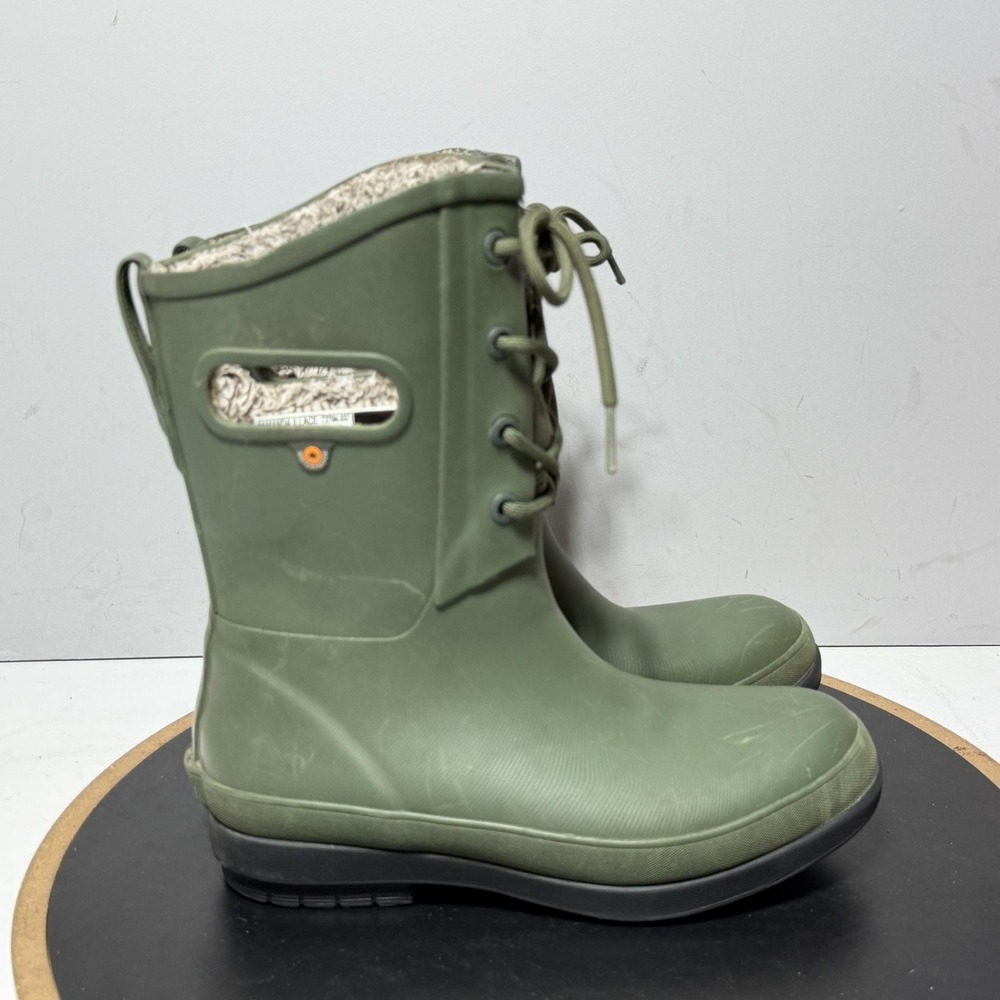 Bogs Amanda II Lace Boots Womens Size 6 Green Faux Fur Waterproof Winter Rain